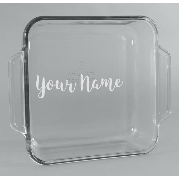 Custom Script Name Glass Cake Dish with Truefit Lid - 8in x 8in (Personalized)