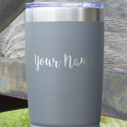 Script Name 20 oz Stainless Steel Tumbler - Grey - Single-Sided (Personalized)