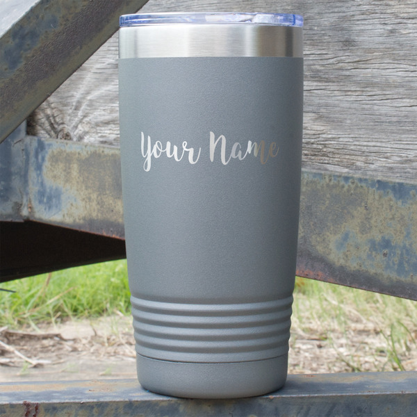 Custom Script Name 20 oz Stainless Steel Tumbler - Grey - Single-Sided (Personalized)