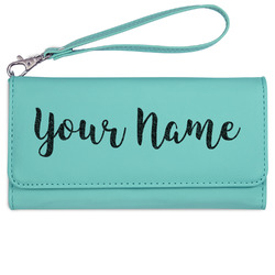 Script Name Ladies Leatherette Wallet - Laser Engraved - Teal (Personalized)