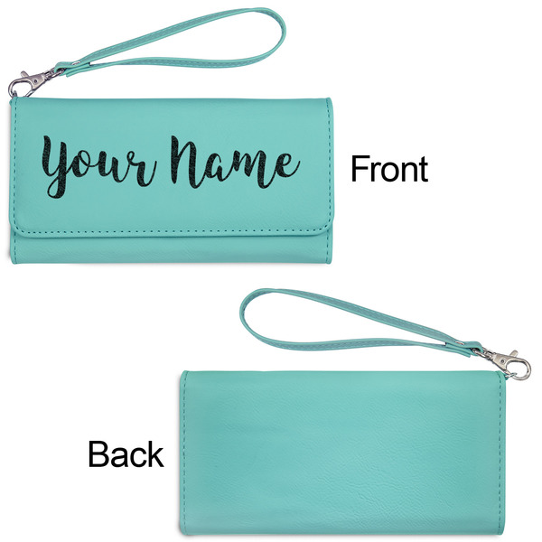 Script Name Ladies Wallets - Faux Leather - Teal - Front & Back View