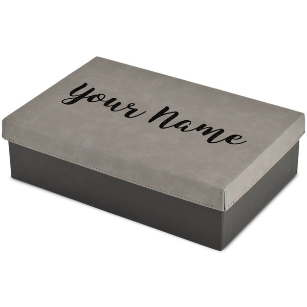 Custom Script Name Gift Box w/ Engraved Leather Lid - Large (Personalized)