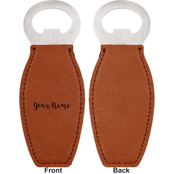 Script Name Leather Bar Bottle Opener - Front and Back (single sided)