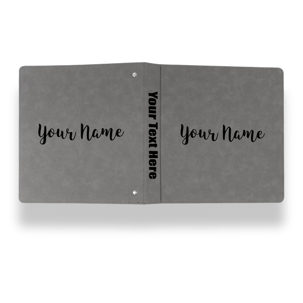 Script Name Leather Binder - 1" - Grey - Back Spine Front View