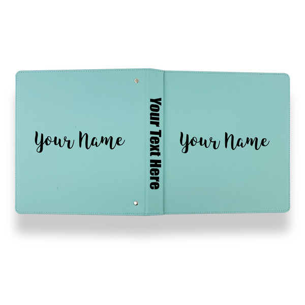Script Name Leather Binder - 1" - Teal - Back Spine Front View