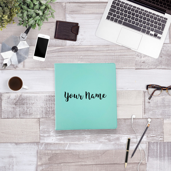 Script Name Leather Binder - 1" - Teal - Lifestyle View