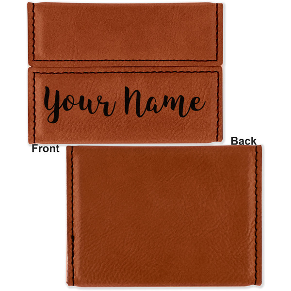 Script Name Leather Business Card Holder Front Back Single Sided - Apvl