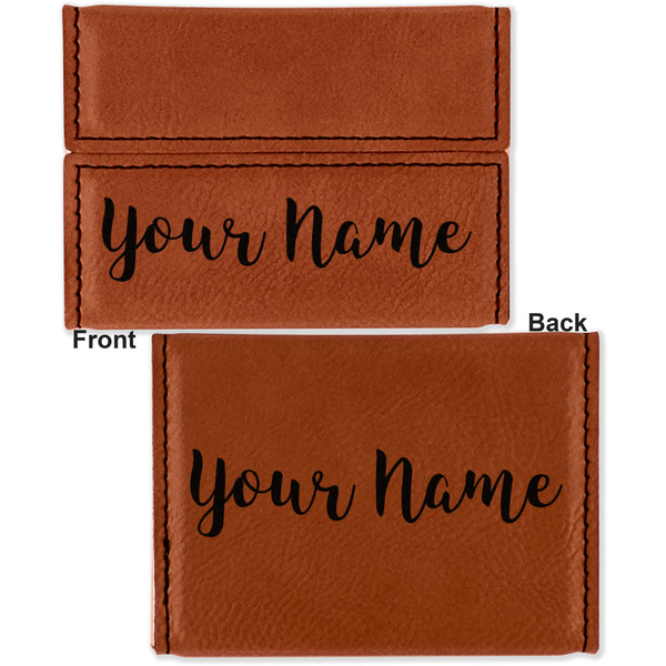Script Name Leather Business Card Holder - Front Back