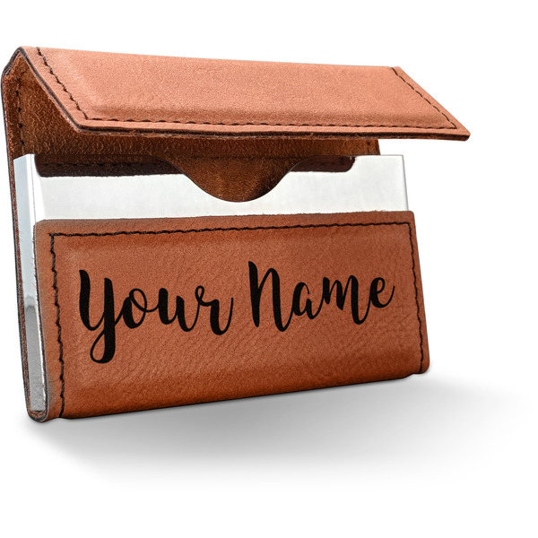 Custom Script Name Leatherette Business Card Holder - Single-Sided (Personalized)