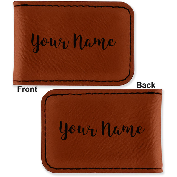Script Name Leatherette Magnetic Money Clip - Front and Back
