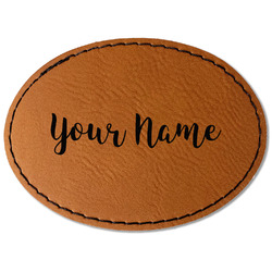 Script Name Faux Leather Iron On Patch - Oval (Personalized)