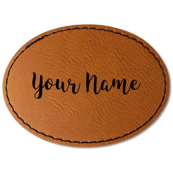 Custom Script Name Faux Leather Iron On Patch - Oval (Personalized)