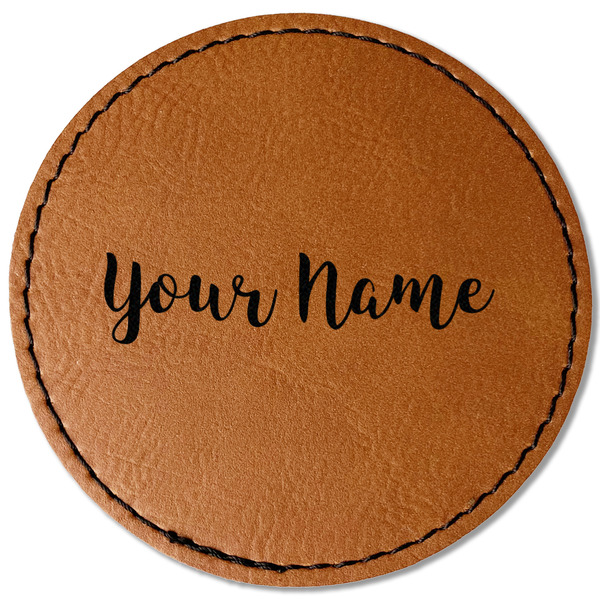 Custom Script Name Faux Leather Iron On Patch - Round (Personalized)