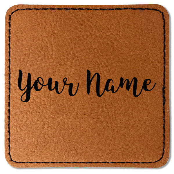 Custom Script Name Faux Leather Iron On Patch - Square (Personalized)