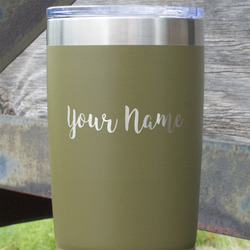Script Name 20 oz Stainless Steel Tumbler - Olive - Single-Sided (Personalized)