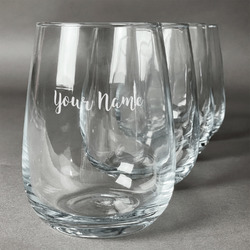 Script Name Stemless Wine Glasses - Laser Engraved- Set of 4 (Personalized)