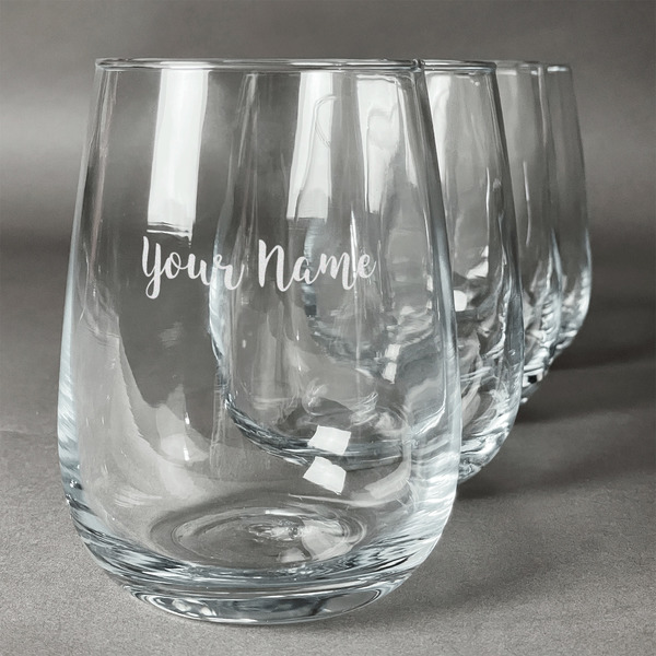 Custom Script Name Stemless Wine Glasses - Laser Engraved- Set of 4 (Personalized)