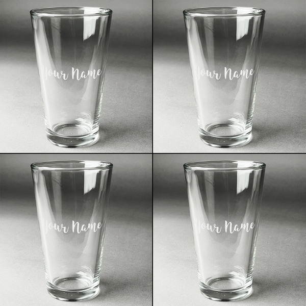 Script Name Set of Four Engraved Beer Glasses - Individual View