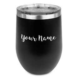 Script Name Stemless Stainless Steel Wine Tumbler - Black - Double-Sided (Personalized)