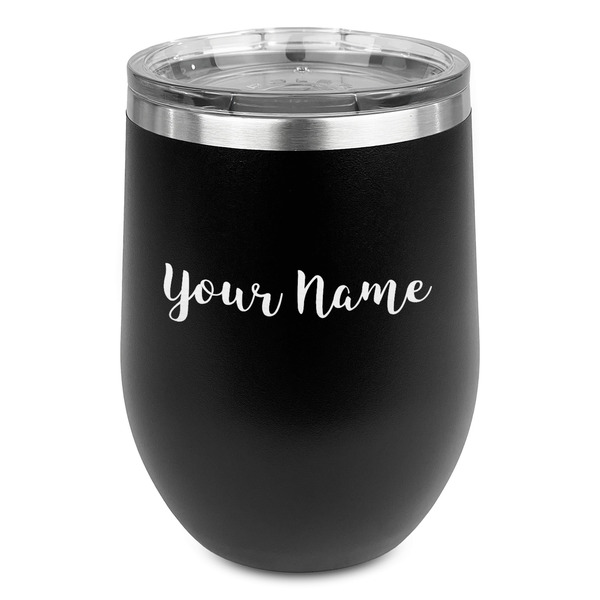 Custom Script Name Stemless Stainless Steel Wine Tumbler - Black - Double-Sided (Personalized)