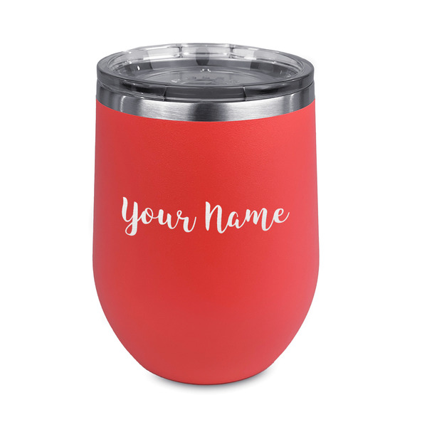 Custom Script Name Stemless Stainless Steel Wine Tumbler - Coral - Double-Sided (Personalized)