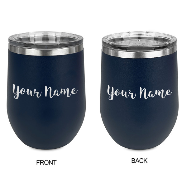 Script Name Stainless Wine Tumblers - Navy - Double Sided - Approval