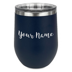 Script Name Stemless Stainless Steel Wine Tumbler - Navy - Single-Sided (Personalized)