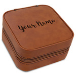 Script Name Travel Jewelry Box - Rawhide Leather (Personalized)