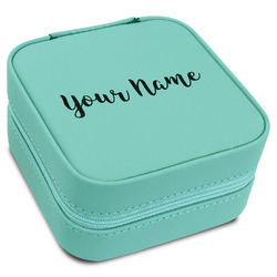 Script Name Travel Jewelry Box - Teal Leather (Personalized)
