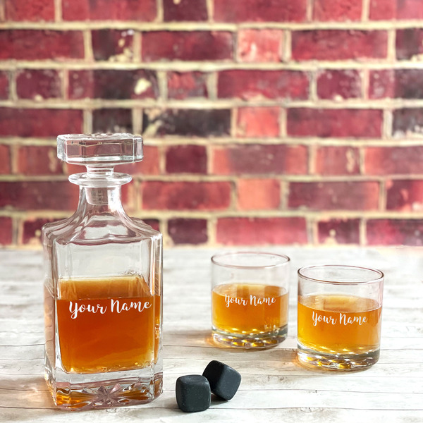 Script Name Whiskey Decanters - 26oz Square - Lifestyle