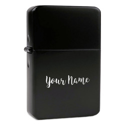 Script Name Windproof Lighter - Black - Double-Sided & Lid Engraved (Personalized)