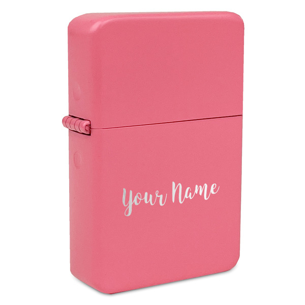 Custom Script Name Windproof Lighter - Pink - Double-Sided & Lid Engraved (Personalized)