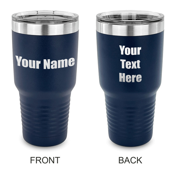 Custom Block Name 30 oz Stainless Steel Tumbler - Navy - Double Sided (Personalized)