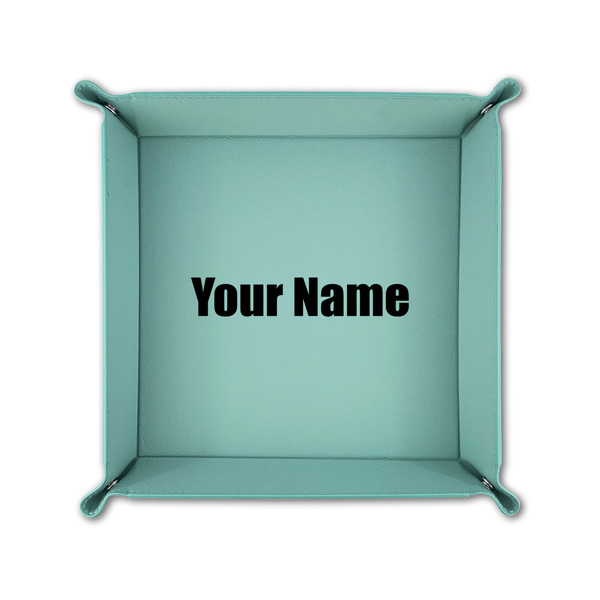 Block Name 6" x 6" Teal Leatherette Snap Up Tray - FOLDED UP