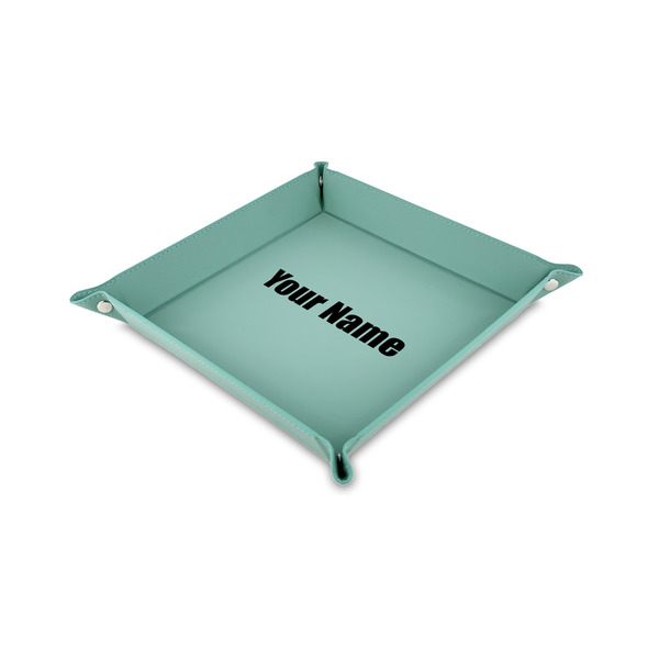 Custom Block Name Faux Leather Dice Tray - 6" x 6" - Teal (Personalized)