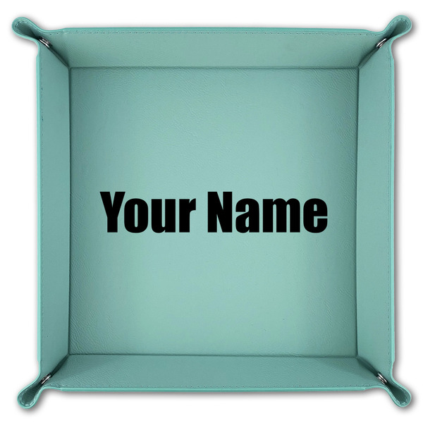 Block Name 9" x 9" Teal Leatherette Snap Up Tray - FOLDED