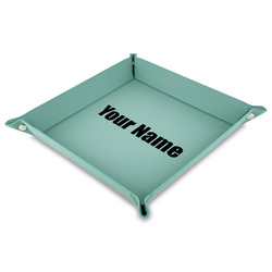 Block Name 9" x 9" Teal Faux Leather Valet Tray (Personalized)