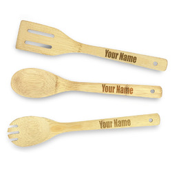 Block Name Bamboo Cooking Utensil Set - Double-Sided (Personalized)