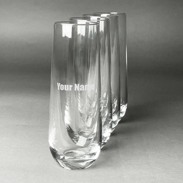 Custom Block Name Champagne Flute - Stemless Engraved - Set of 4 (Personalized)