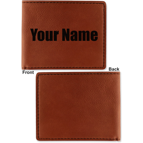 Block Name Cognac Leatherette Bifold Wallets - Front and Back Single Sided - Apvl