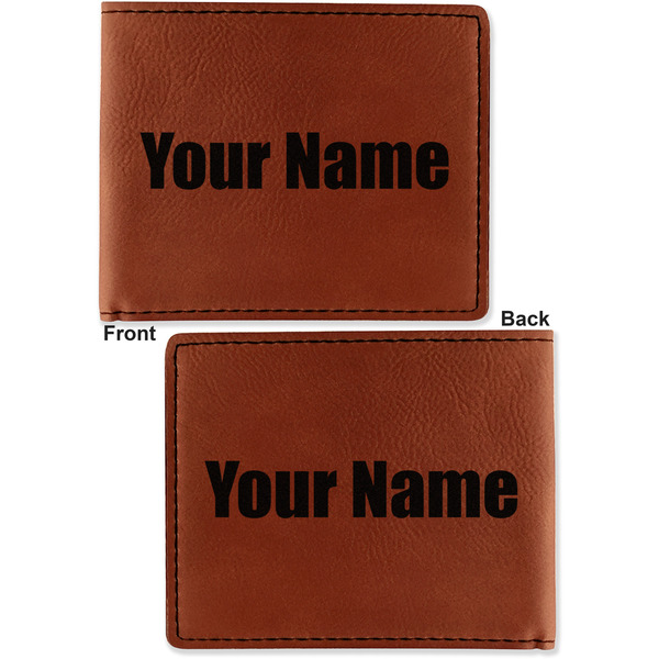Block Name Cognac Leatherette Bifold Wallets - Front and Back