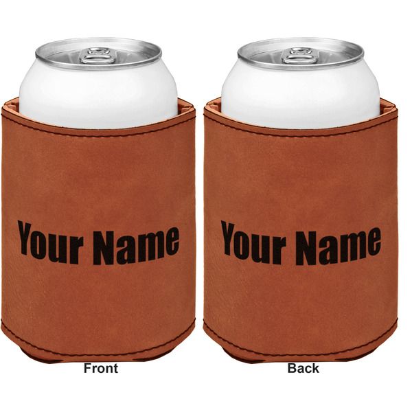 Block Name Cognac Leatherette Can Sleeve - Double Sided Front and Back