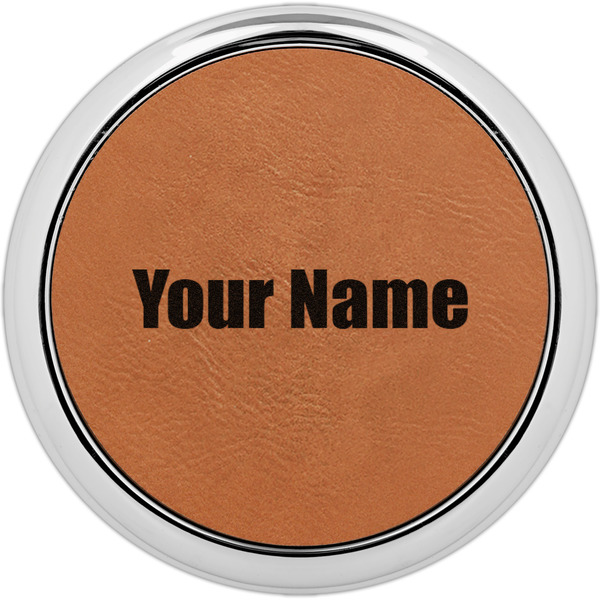 Custom Block Name Leatherette Round Coaster w/ Silver Edge (Personalized)