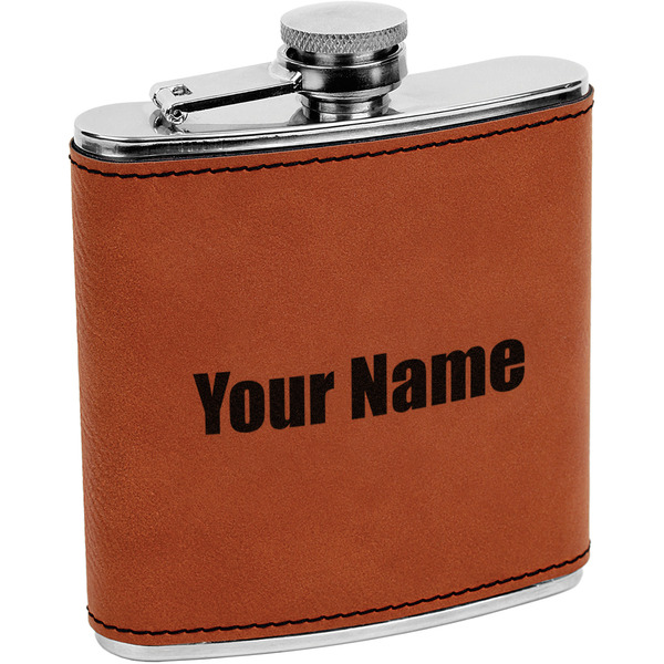 Custom Block Name Leatherette Wrapped Stainless Steel Flask (Personalized)