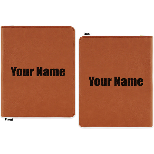 Block Name Cognac Leatherette Zipper Portfolios with Notepad - Double Sided - Apvl