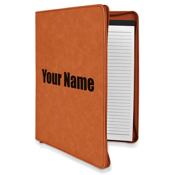 Custom Block Name Leatherette Zipper Portfolio with Notepad (Personalized)