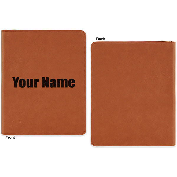 Block Name Cognac Leatherette Zipper Portfolios with Notepad - Single Sided - Apvl