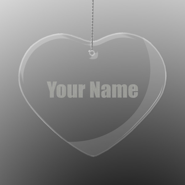 Custom Block Name Engraved Glass Ornament - Heart (Personalized)