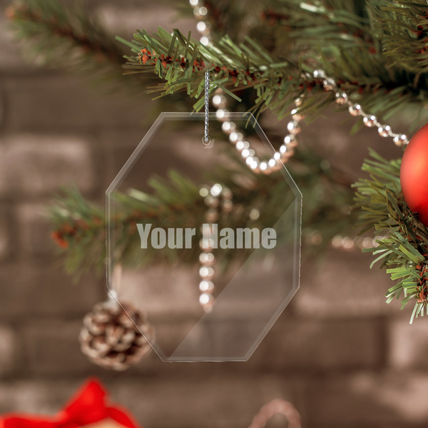 Block Name Engraved Glass Ornaments - Octagon (Lifestyle)