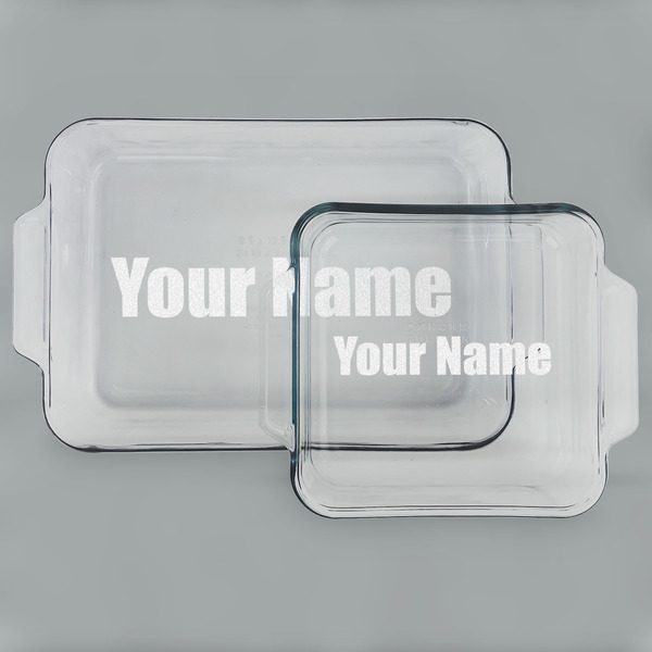 Custom Block Name Set of Glass Baking & Cake Dish - 13in x 9in & 8in x 8in (Personalized)